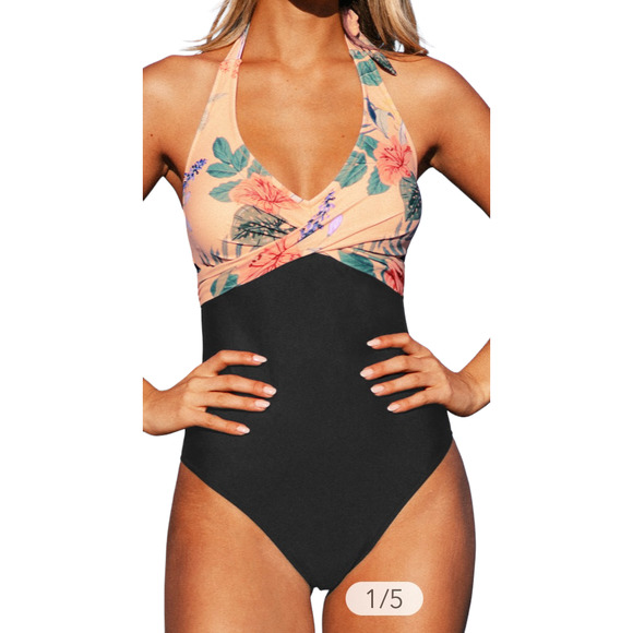 Cupshe Other - Cupshe Melissa Floral Halter Back Tie One Piece Swimsuit XXL NWT